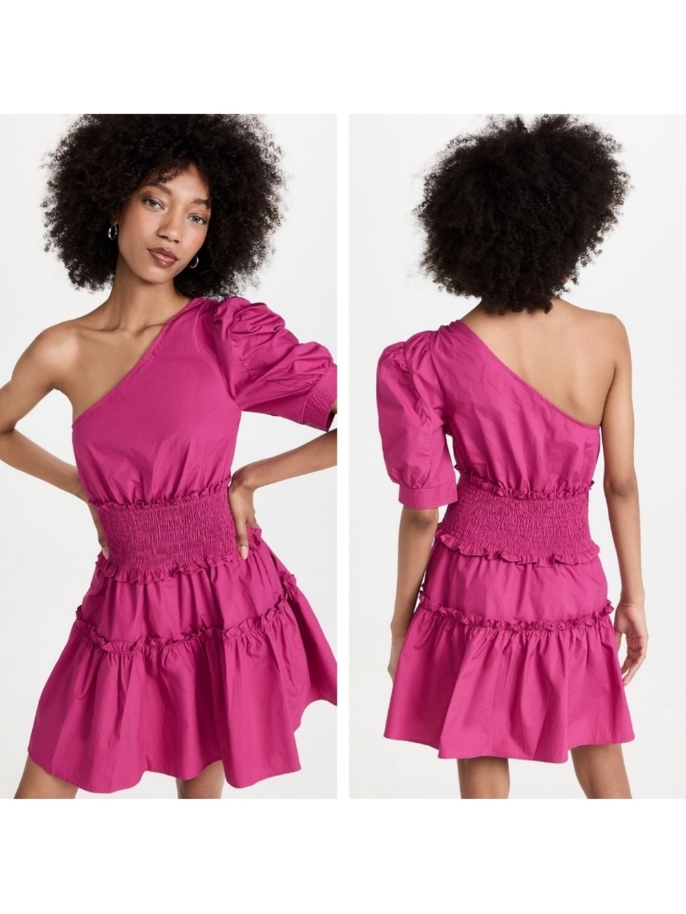 En Saison Celia one shoulder dress magenta pink cotton mini | size medium